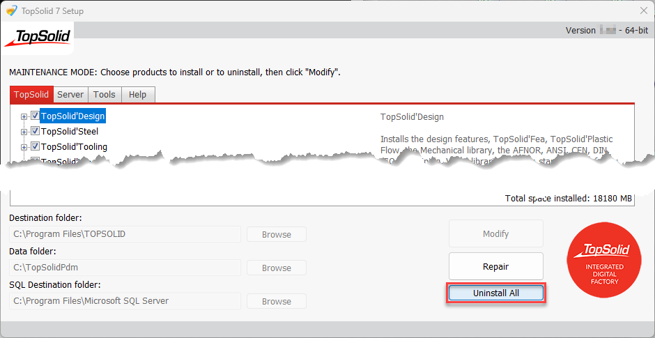 TopSolid'Faq - How do I uninstall a version of TopSolid?
